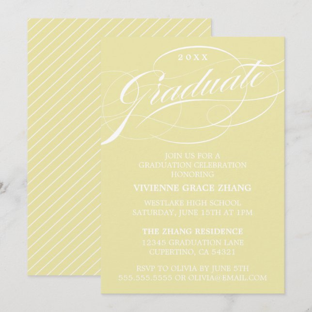 CARTE D'INVITATION DE FIN D'ÉTUDES DE STYLE ÉLÉGAN (Devant / Derrière)