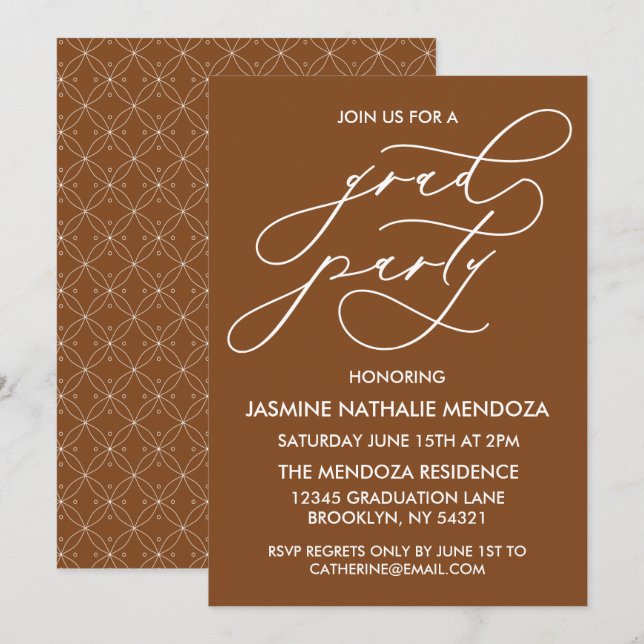 CARTE D'INVITATION DE FIN D'ÉTUDES EN CALLIGRAPHIE (Devant / Derrière)