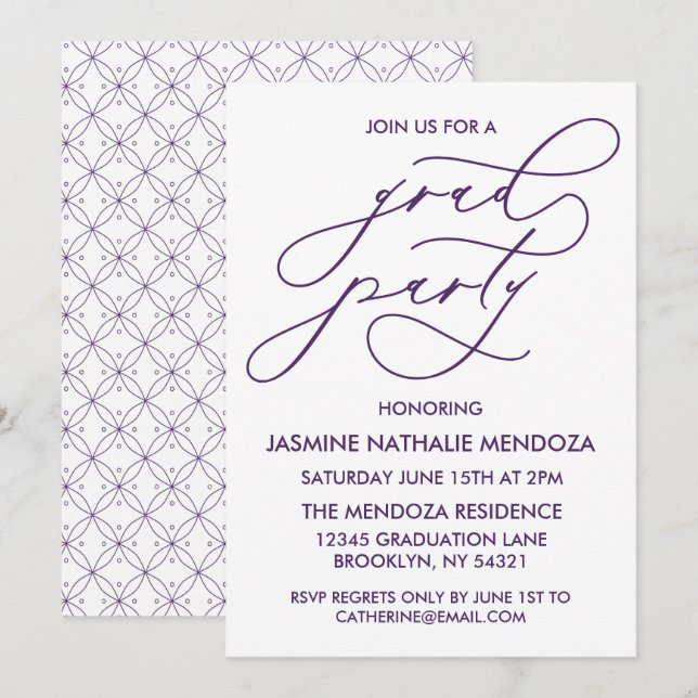 CARTE D'INVITATION DE FIN D'ÉTUDES EN CALLIGRAPHIE (Devant / Derrière)