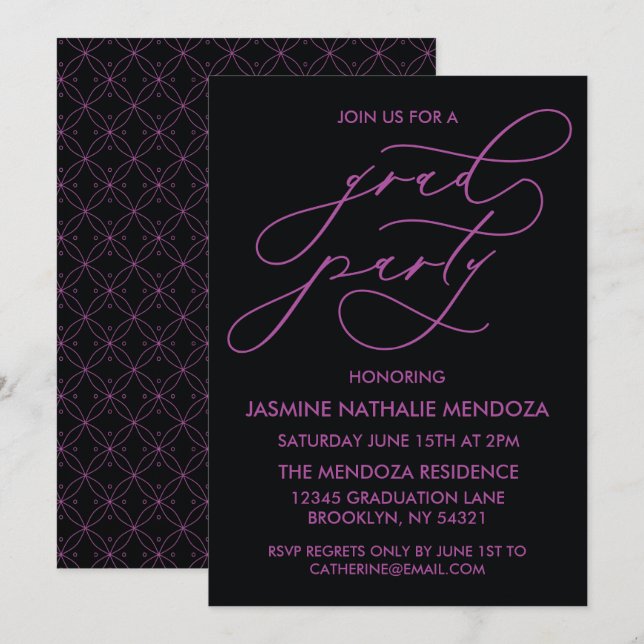 CARTE D'INVITATION DE FIN D'ÉTUDES EN CALLIGRAPHIE (Devant / Derrière)