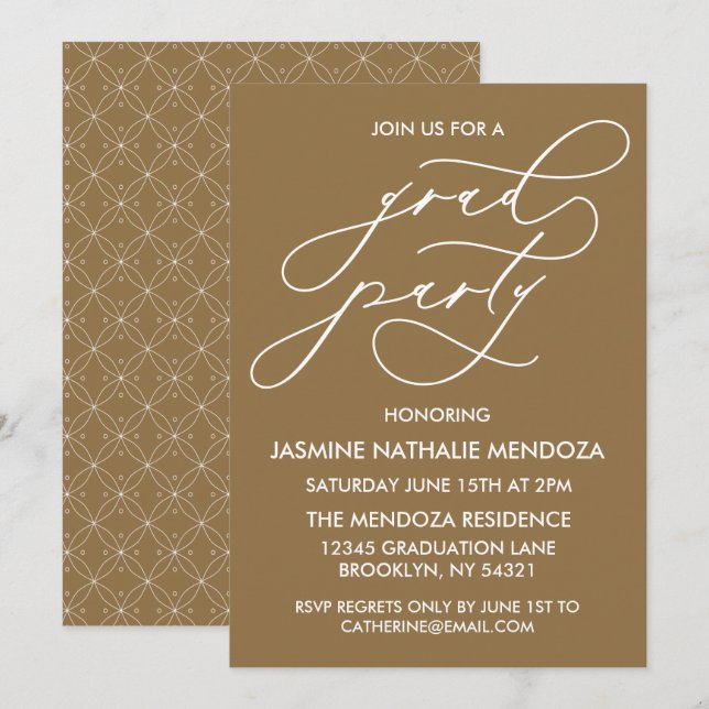 CARTE D'INVITATION DE FIN D'ÉTUDES EN CALLIGRAPHIE (Devant / Derrière)