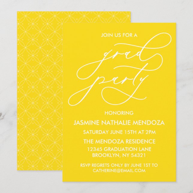 CARTE D'INVITATION DE FIN D'ÉTUDES EN CALLIGRAPHIE (Devant / Derrière)