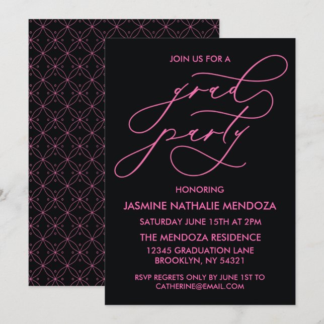 CARTE D'INVITATION DE FIN D'ÉTUDES EN CALLIGRAPHIE (Devant / Derrière)