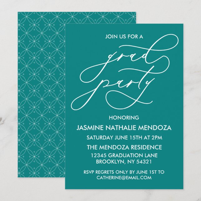 CARTE D'INVITATION DE FIN D'ÉTUDES EN CALLIGRAPHIE (Devant / Derrière)