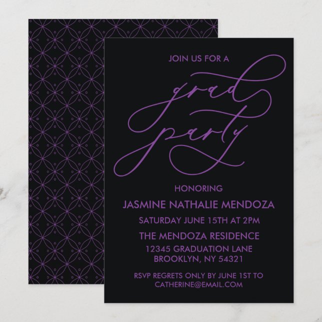 CARTE D'INVITATION DE FIN D'ÉTUDES EN CALLIGRAPHIE (Devant / Derrière)