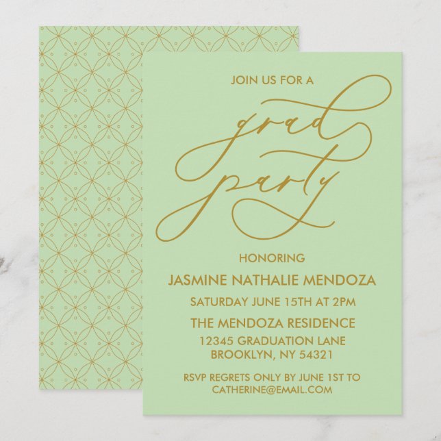 CARTE D'INVITATION DE FIN D'ÉTUDES EN CALLIGRAPHIE (Devant / Derrière)