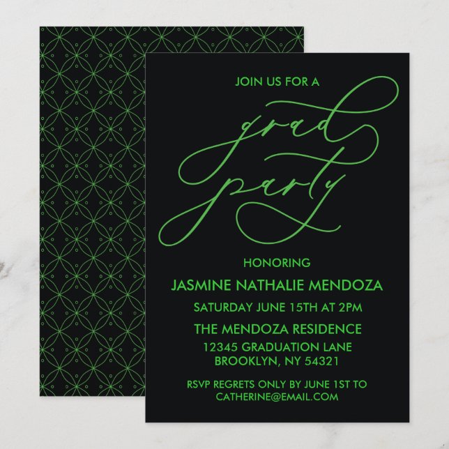 CARTE D'INVITATION DE FIN D'ÉTUDES EN CALLIGRAPHIE (Devant / Derrière)