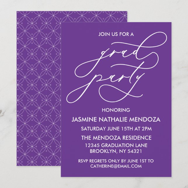 CARTE D'INVITATION DE FIN D'ÉTUDES EN CALLIGRAPHIE (Devant / Derrière)