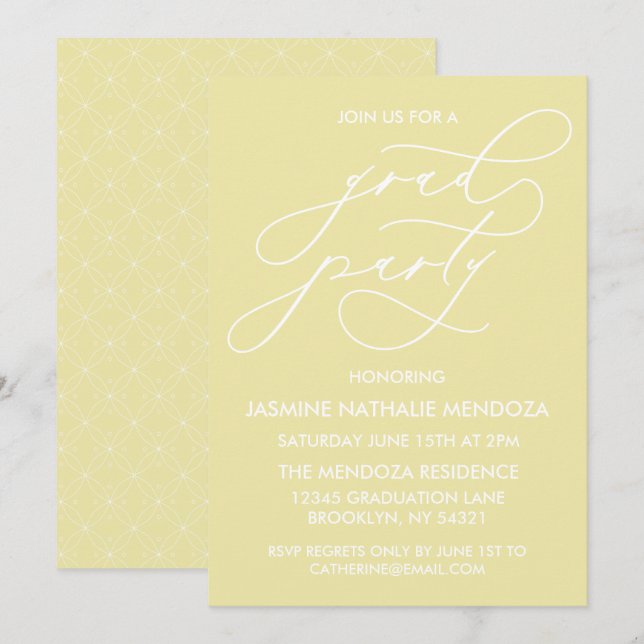 CARTE D'INVITATION DE FIN D'ÉTUDES EN CALLIGRAPHIE (Devant / Derrière)