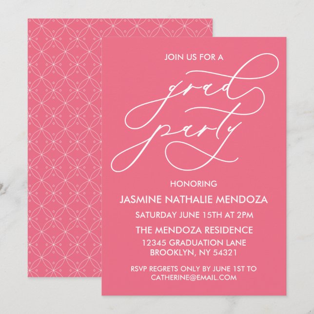 CARTE D'INVITATION DE FIN D'ÉTUDES EN CALLIGRAPHIE (Devant / Derrière)