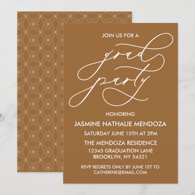 CARTE D'INVITATION DE FIN D'ÉTUDES EN CALLIGRAPHIE (Devant / Derrière)