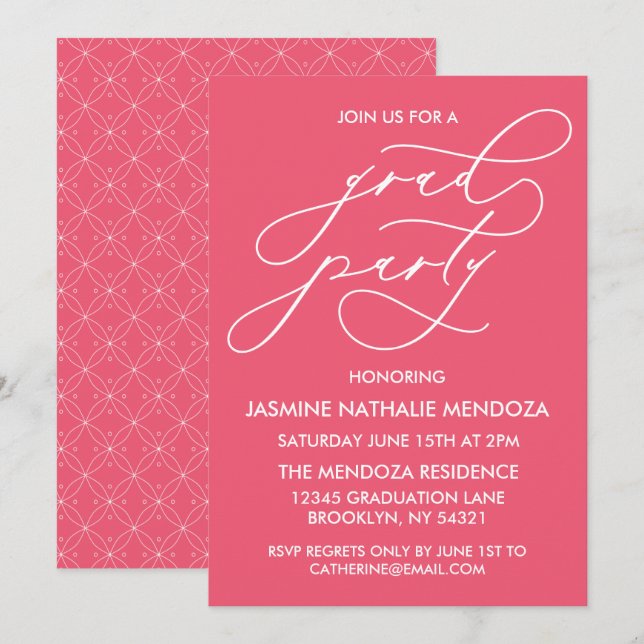 CARTE D'INVITATION DE FIN D'ÉTUDES EN CALLIGRAPHIE (Devant / Derrière)