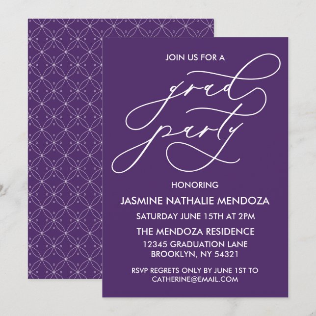 CARTE D'INVITATION DE FIN D'ÉTUDES EN CALLIGRAPHIE (Devant / Derrière)