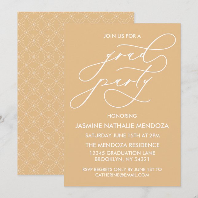 CARTE D'INVITATION DE FIN D'ÉTUDES EN CALLIGRAPHIE (Devant / Derrière)