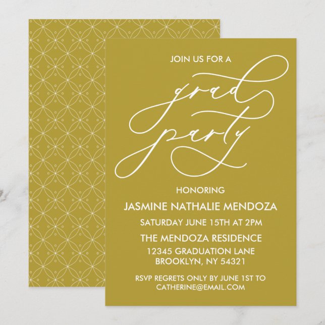 CARTE D'INVITATION DE FIN D'ÉTUDES EN CALLIGRAPHIE (Devant / Derrière)