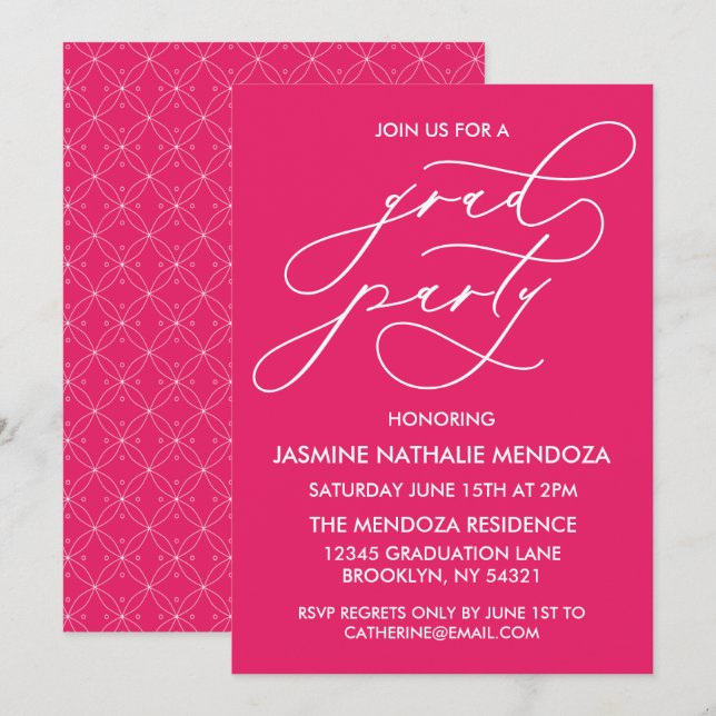 CARTE D'INVITATION DE FIN D'ÉTUDES EN CALLIGRAPHIE (Devant / Derrière)