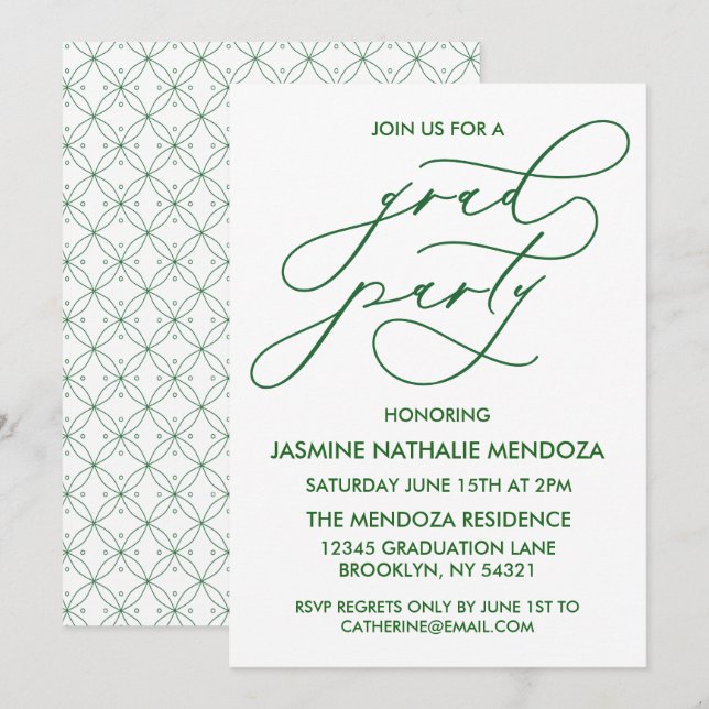 CARTE D'INVITATION DE FIN D'ÉTUDES EN CALLIGRAPHIE (Devant / Derrière)