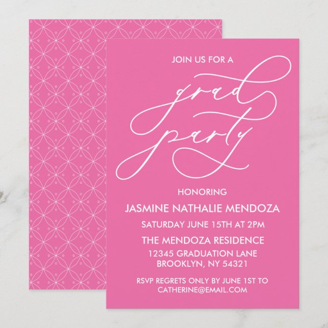 CARTE D'INVITATION DE FIN D'ÉTUDES EN CALLIGRAPHIE (Devant / Derrière)