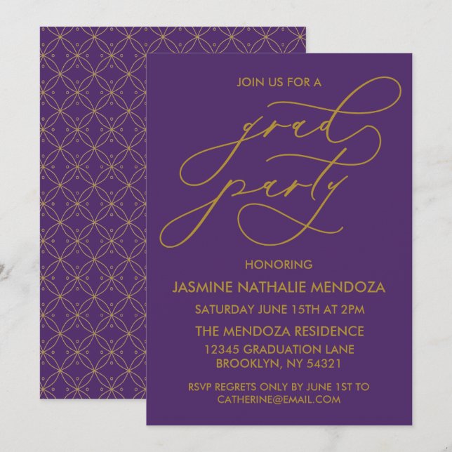 CARTE D'INVITATION DE FIN D'ÉTUDES EN CALLIGRAPHIE (Devant / Derrière)