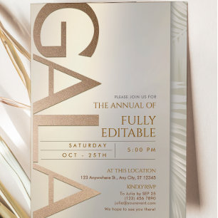 Carte d'invitation de gala élégante taupe et or ro