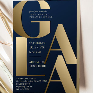 Carte d'invitation de gala Navy Blue et Or de Luxe
