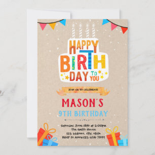 Carte d'invitation de gâteau d'anniversaire heureu