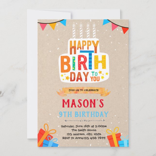 Carte d'invitation de gâteau d'anniversaire heureu (Devant)