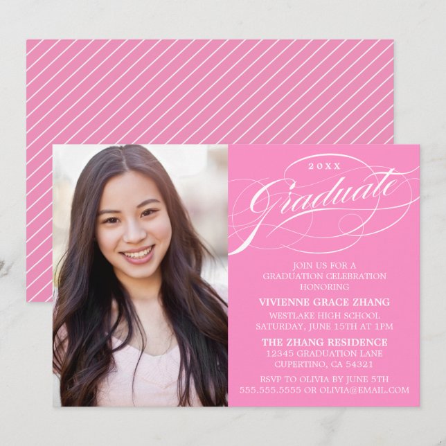 CARTE D'INVITATION DE GRADUATION DE PARTIE ÉLÉGANT (Devant / Derrière)