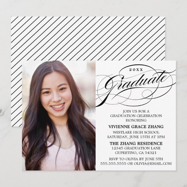 CARTE D'INVITATION DE GRADUATION DE PARTIE ÉLÉGANT (Devant / Derrière)