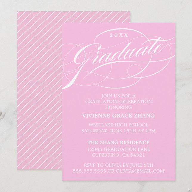 CARTE D'INVITATION DE GRADUATION DE PARTIE ÉLÉGANT (Devant / Derrière)