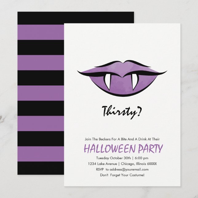 Carte d'invitation de la fête d'Halloween Lips Vam (Devant / Derrière)