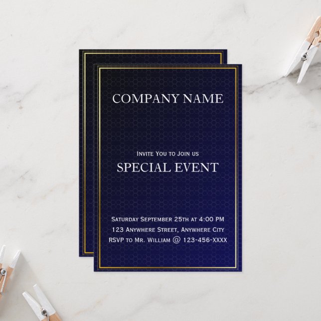 Carte d'invitation de la Marine Blue Corporate Bus (Devant/Arrière en situation)
