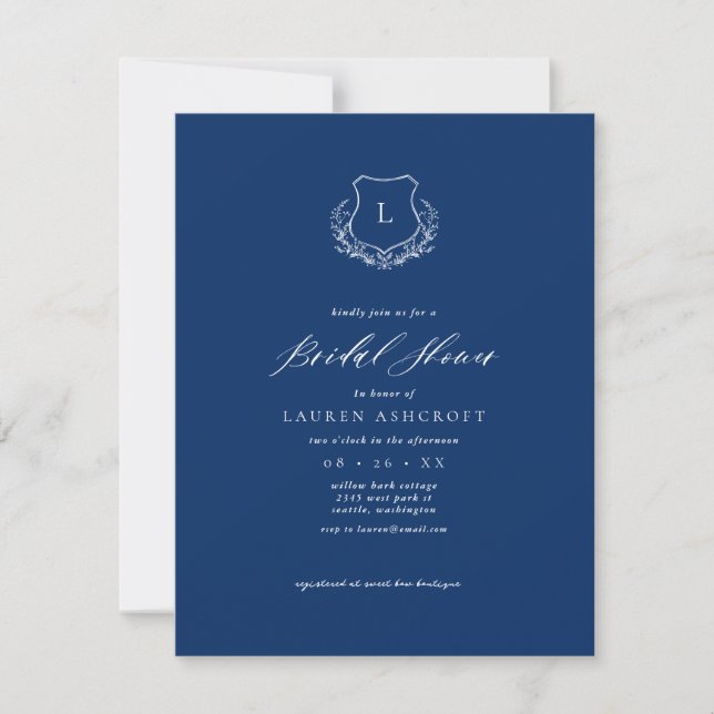 Carte d'invitation de la Marine Blue Crest Bridal  (Devant)