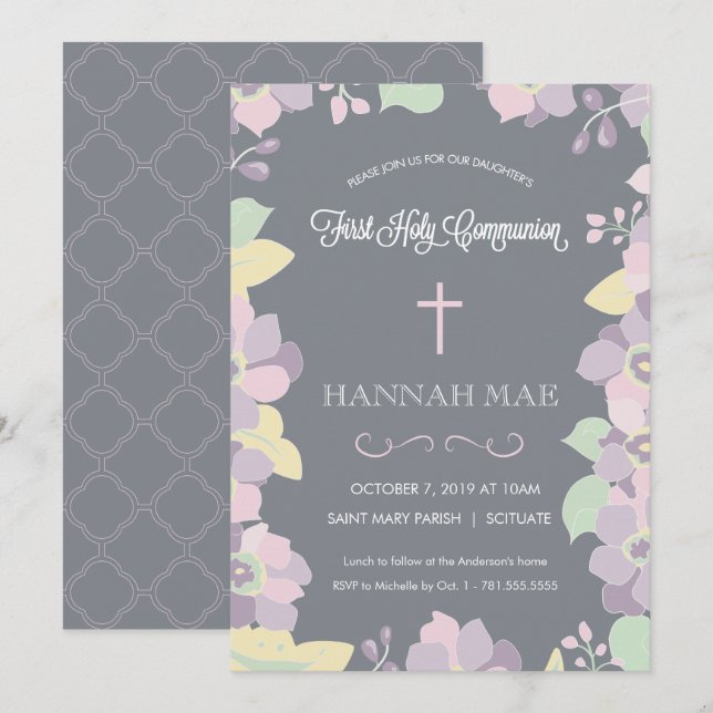 Carte d'invitation de la première sainte communion (Devant / Derrière)