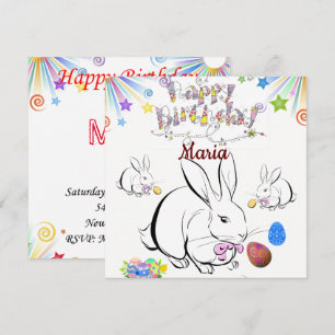 Carte d'invitation de lapin pour un joyeux anniver