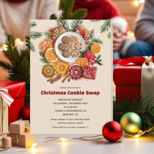 Carte d'invitation de l'échange de cookies de Noël (Créateur téléchargé)