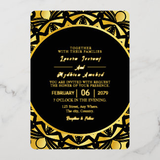 Carte d'invitation de luxe doré pour mariage feuil