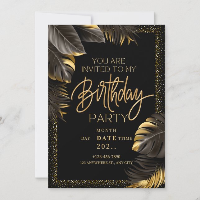 Carte d'invitation de luxe pour fête d'anniversair (Devant)