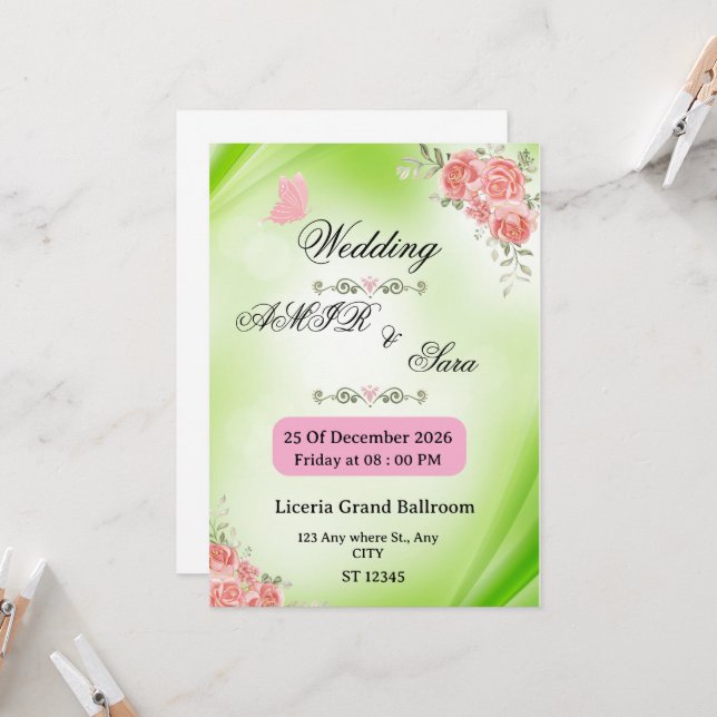 CARTE D'INVITATION DE MARIAGE  (Devant/Arrière en situation)