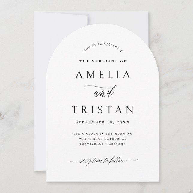 Carte d'invitation de mariage à arch simple callig (Devant)