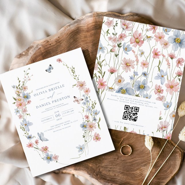 Carte d'invitation de mariage à code QR avec fleur (Créateur téléchargé)