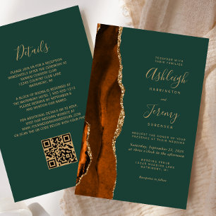 Carte d'invitation de mariage à code QR doré rouil