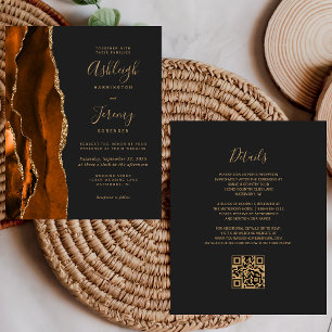 Carte d'invitation de mariage à code QR or foncé R