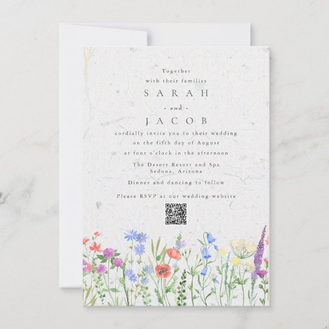Carte d'invitation de mariage à code QR pour jardi (Devant)