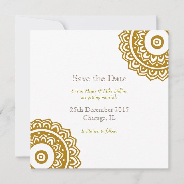 Carte d'invitation de mariage à conserver or blanc (Devant)