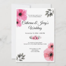 Carte d'invitation de mariage à fleurs aquarelles