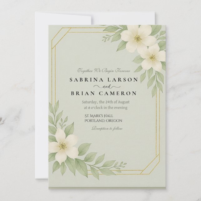 Carte d'invitation de mariage à la flore élégante  (Devant)