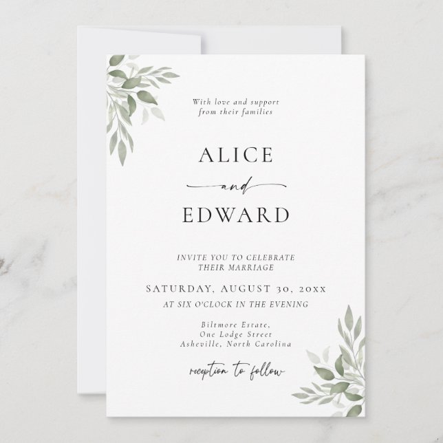Carte d'invitation de mariage à la verdure de saug (Devant)