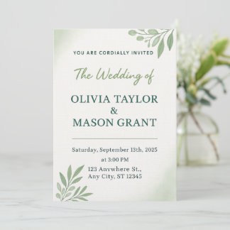 Carte d'invitation de mariage à la verdure élégant