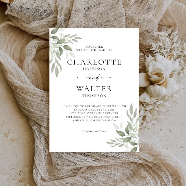 Carte d'invitation de mariage à la verdure sage mo (Créateur téléchargé)